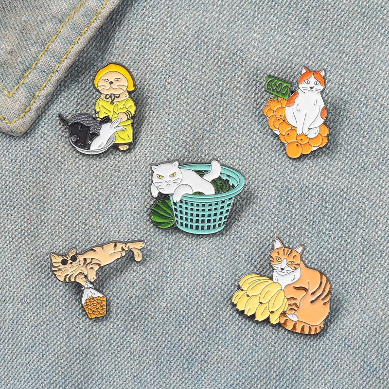 Street Fashion Vendors - Grappige Straat Kraam Katten Emaille Pins