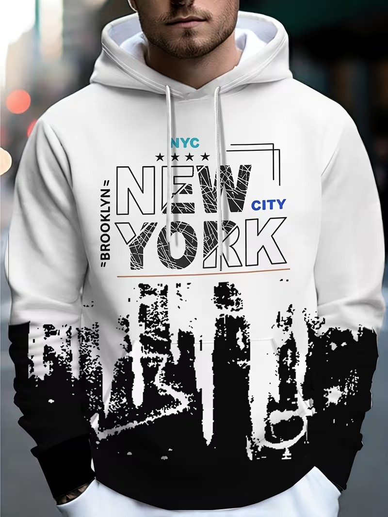 Street Style New York Fashion - Nieuwe NEW YORK Letter Zwart-wit Bedrukte