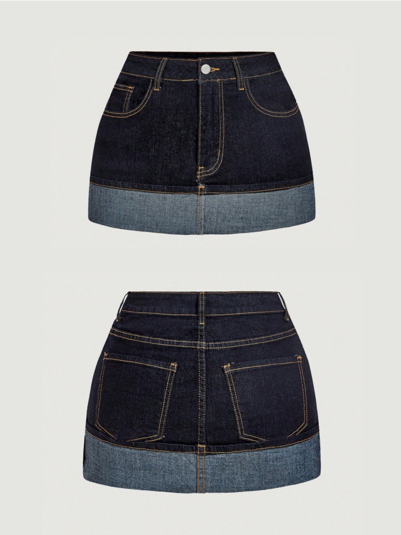 Street Fashion Vintage - 2026 Nieuwe Tweekleurige Denim Minirok Dames