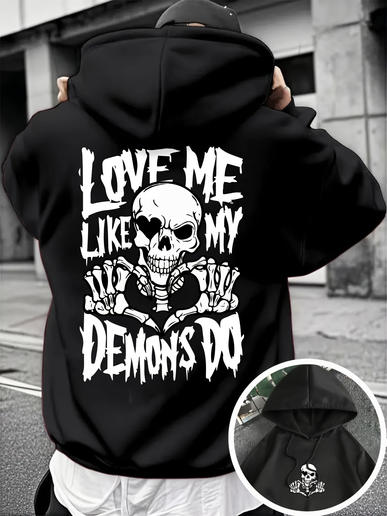 Street Fashion Com - Trendy herenhoodie met schedel- en hartprint