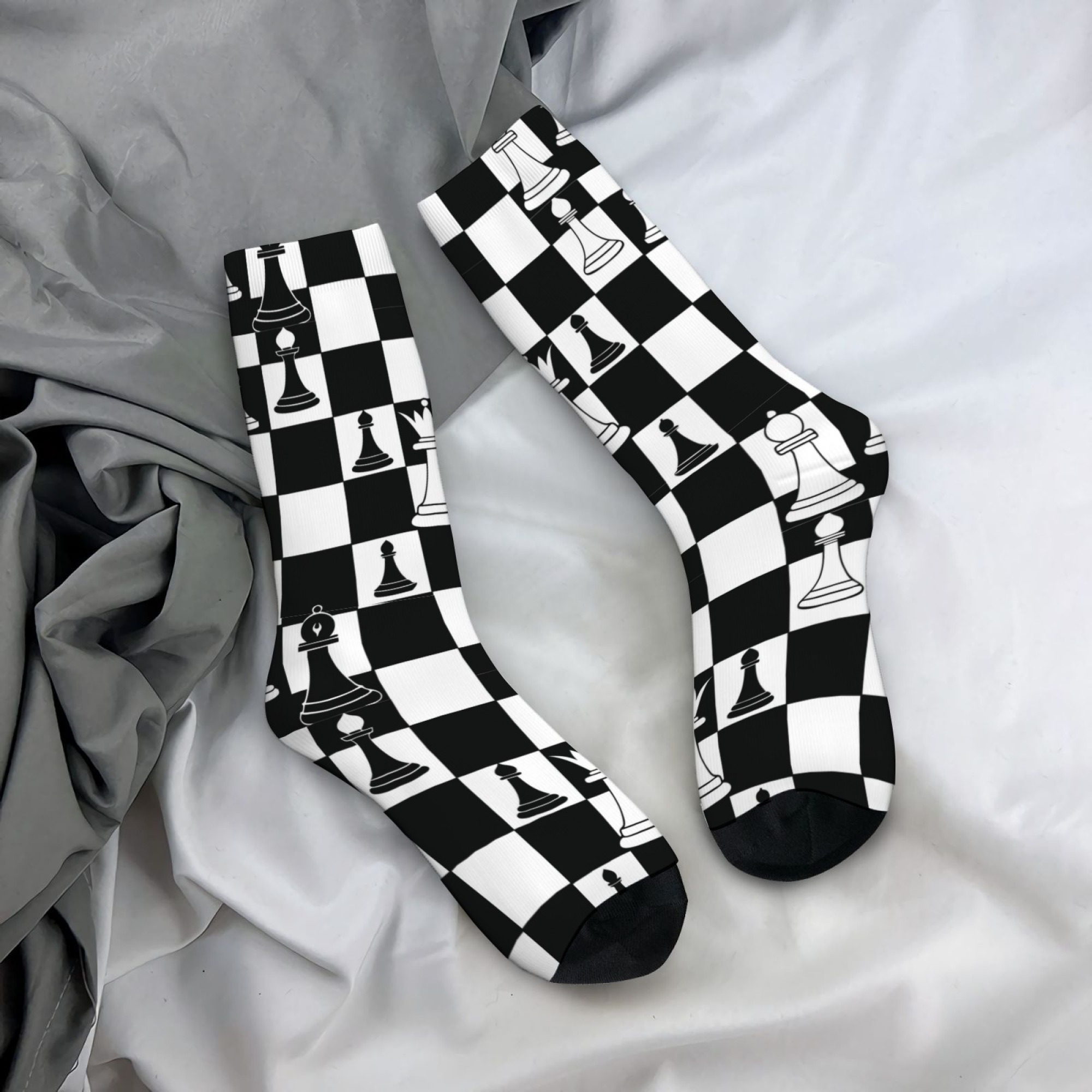 Street Fashion Game - Zwart-witte schaakprint herensokken Street Hip-hop Eigenzinnige