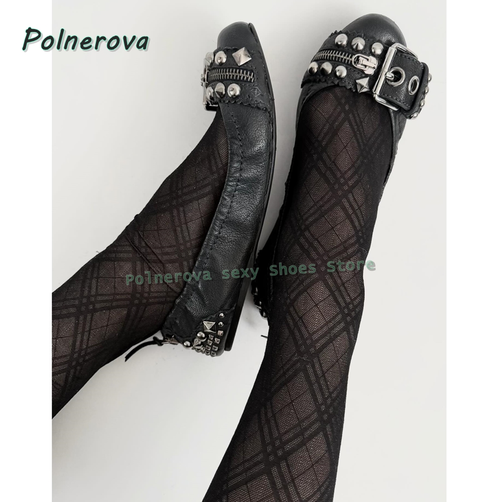 Street Fashion Women - Klinknagelriemgesp Mary Jane schoenen spitse neus