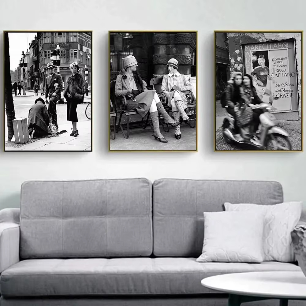 Italy Fashion Street - Mode Zwart-wit Vintage Fotografie Print Italië