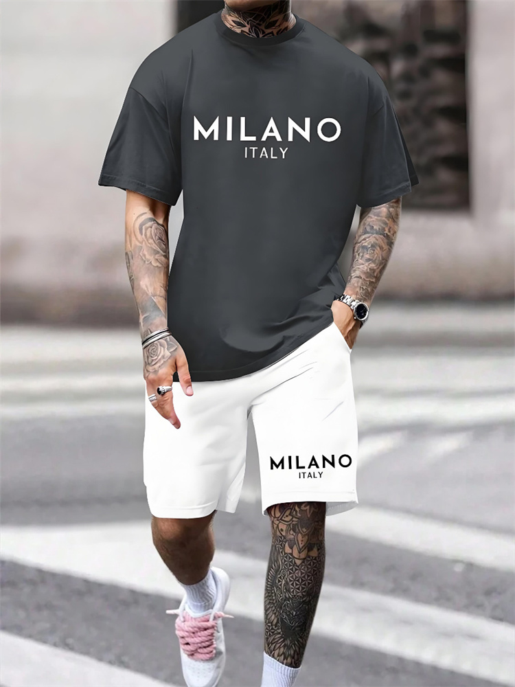 Street Fashion Milano - Tweedelige Milano Print Herenset Zomer Casual