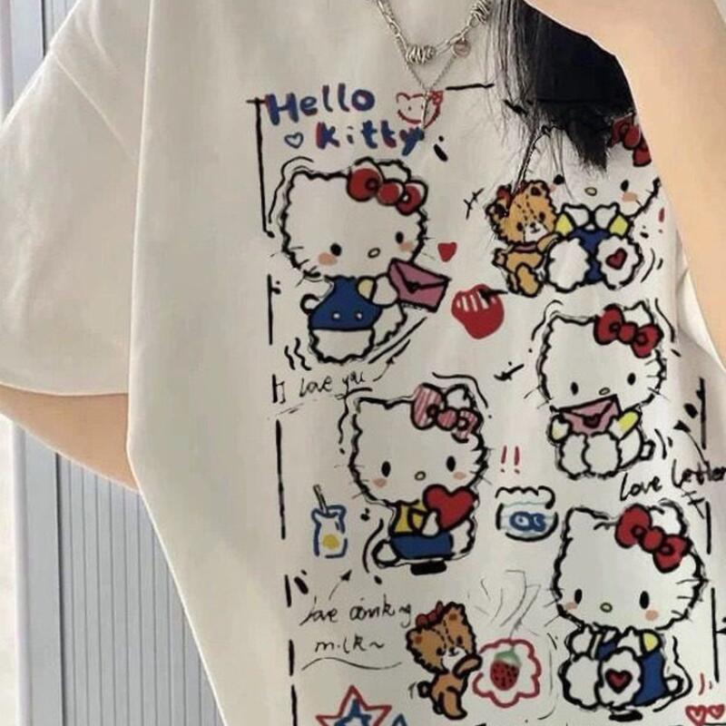 Street Fashion Women - Korte mouwen zomer Hello Kitty graffiti
