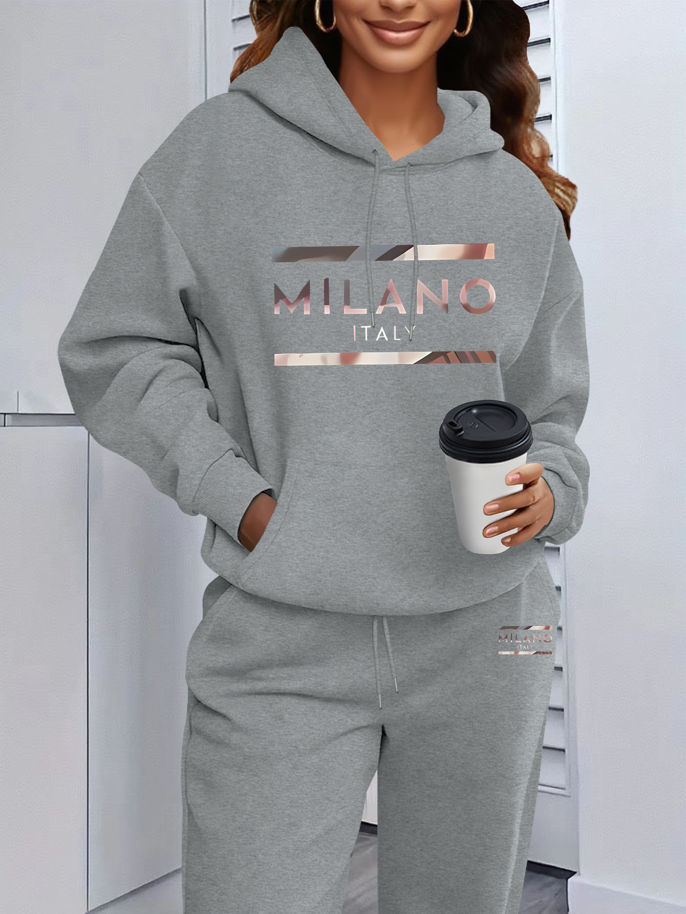 Dames Milano Letter Print Hood - Street Fashion Milano recensie en prijs