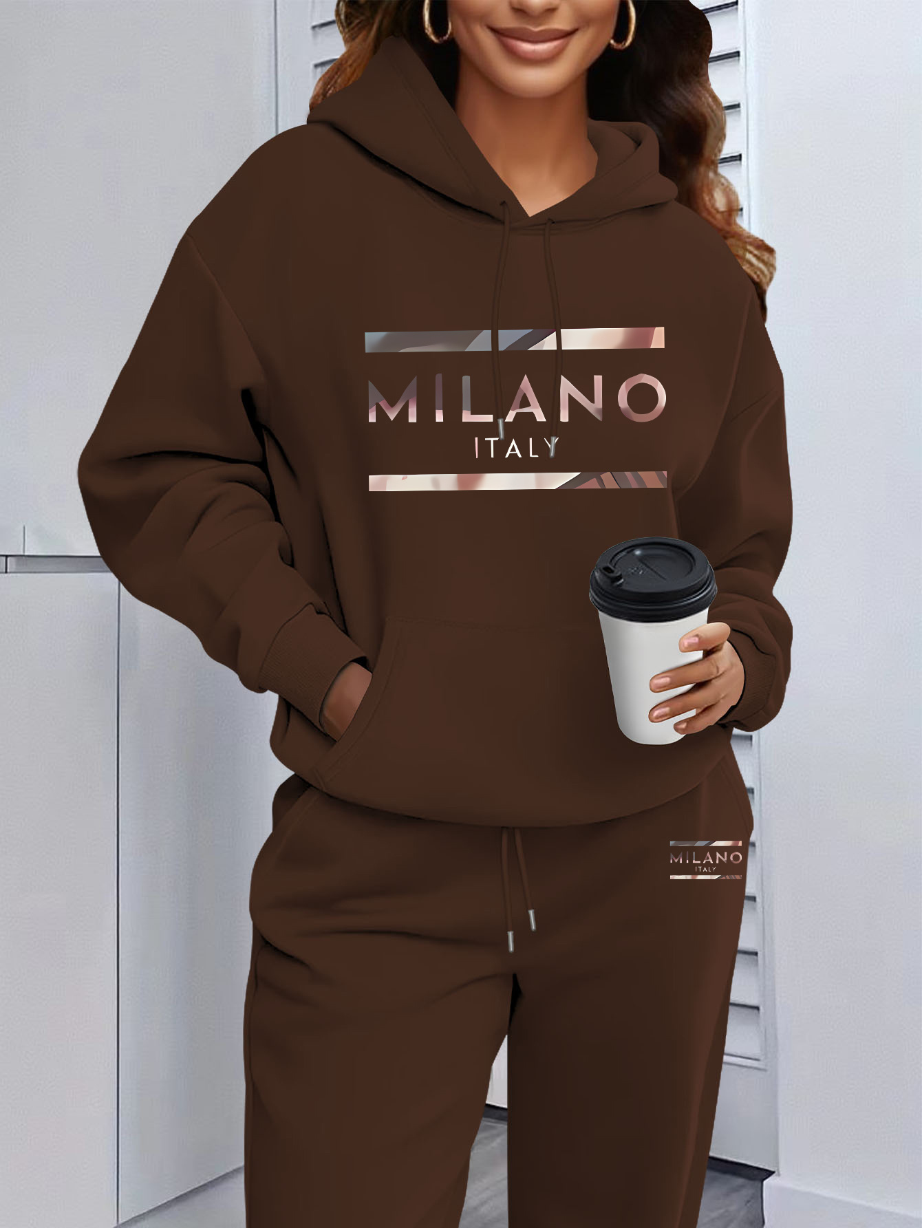 Dames Milano Letter Print Hood - Street Fashion Milano recensie en prijs